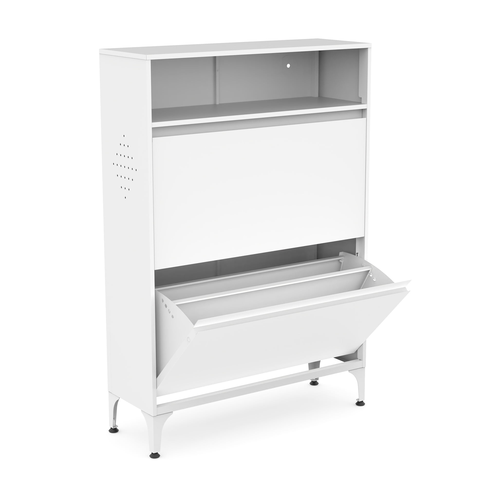 Kadyn 40"H Shoe Cabinet with 2 Flip Drawers, Steel Freestanding Shoe Rack Shoe Cupboard Organizer for Entryway, White Kadyn 40"H Shoe Cabinet with 2 Flip Drawers, Steel Freestanding Shoe Rack Shoe Cupboard Organizer for Entryway, White