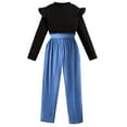 thumbnail image 3 of LUOGENLI Girl Summer Outfits Size 10-12 Girls Casual Solid Color Long Sleeve Crew Neck Top Lace up Loose Wide Leg Pants Suit Girls Summer Outfits Size 12-14 6-7 Years, 3 of 9