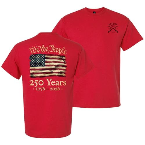Patriot Pride Men’s Graphic T-Shirt – We The People 250 Years 1776–2026 American Flag Design -Red-Small