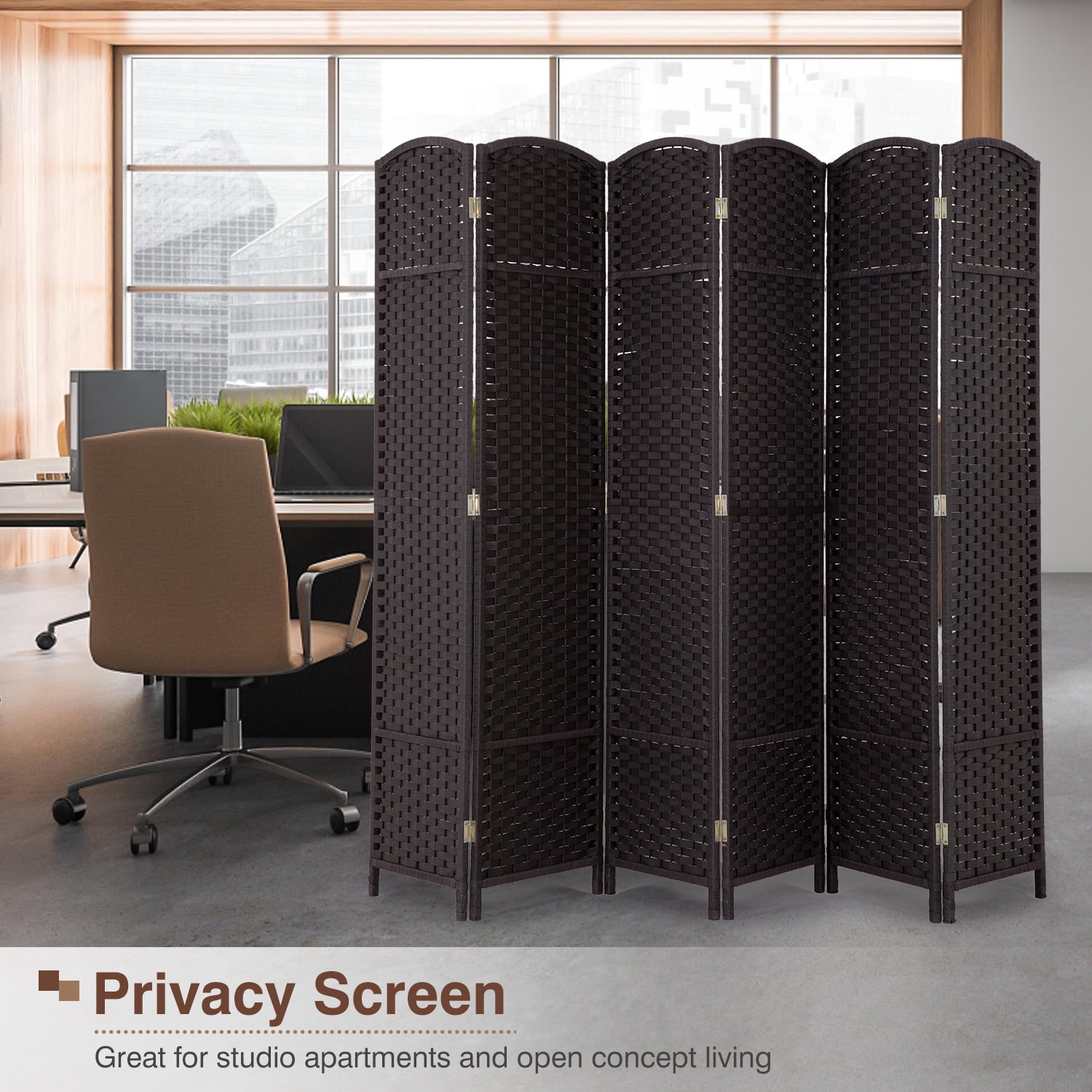6 Panel Room Divider Folding Privacy Screen 5.57 FT Tall Partition Room Separator   Freestanding Wall Divider, Brown