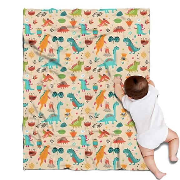 LightColor Dinosaurs Flowers Pattern Blanket,Comfortable Soft Lamb Wool Throw Blanket,All Season,Warm Lightweight Blankets for Sofa Bed Couch Living Room Chair,30"x40"