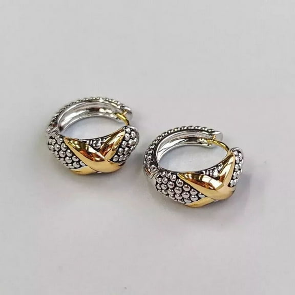 Sterling Silver & Golden Two-Tone X Huggie Caviar Earrings