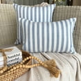 thumbnail image 3 of Striped Blue Decorative Throw Pillow Covers 14"x14" | Contemporary Cotton Cushion Cover Striped | Country And Farm House Pillowcases for Couch / Sofa & Bed, Modern Home Décor - Stripe Plush Blue, 3 of 9