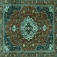 thumbnail image 1 of Ahgly Company Indoor Square Medallion Turquoise Blue Traditional Area Rugs, 4' Square, 1 of 4