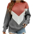 thumbnail image 2 of Qertyioot Chandails à Enfiler pour Femmes, Mode pour Femmes Manches Longues à Coutures Col Rond Hauts Blouse Chandail Tricoté, 2 of 7