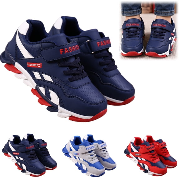 YOUYEDIAN Toddler Shoes Leather Upper Thick Sole Comfortable Tennis Sneakers Outdoor Non-Slip School Sports Shoes(Dark Blue,12 Big Kid)