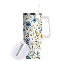 Yayeee 40oz Double-Wall Insulated Stainless Steel Tumbler with Handle Bottle, Blue Floral