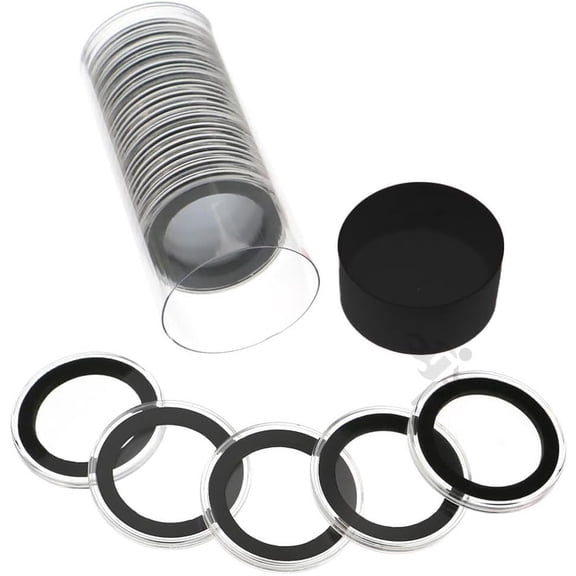 OnFireGuy Black Cap Tube & 20-Pack 36mm Black Ring Coin Holders for 1/2oz Silver Koala | Protective Coin Cases for 1/2oz Silver Lunar Series 1, 1/2oz Silver Koala & Canadian One Dollar