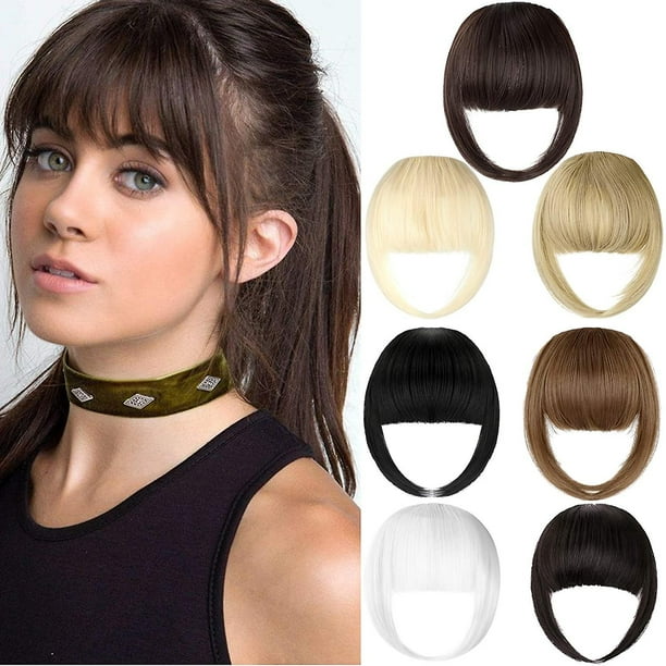 Flequillo Extensión De Pinza Para El Cabello Flequillo Francés Clip En Grueso Natural Frente Completo Flequillo Limpio Flequillo Recto Con Patillas Postizo De Una Pieza Negro Oscur