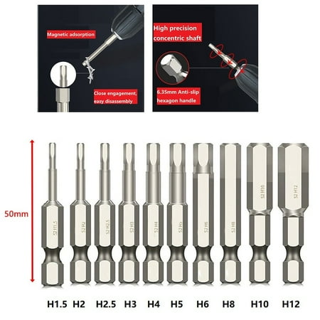 

10pcs Drill Bit Hex Head Wrench Screwdriver Impact Driver 1/4 inch Shank 50mm