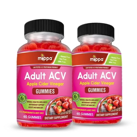Mippa Supplements Adult ACV Gummies - Apple Cider Vinegar Gummy for Weight Loss, Metabolism, Antioxidant, Overall Health & Wellness - 60 Gummies (2-Pack)