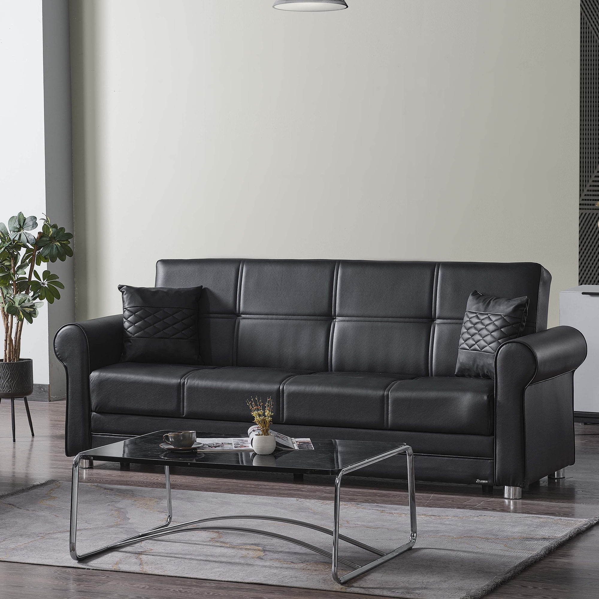 Ottomanson Convertible Sleeper Sofa Bed with Hidden Storage, Firm Comfort Couch, Black