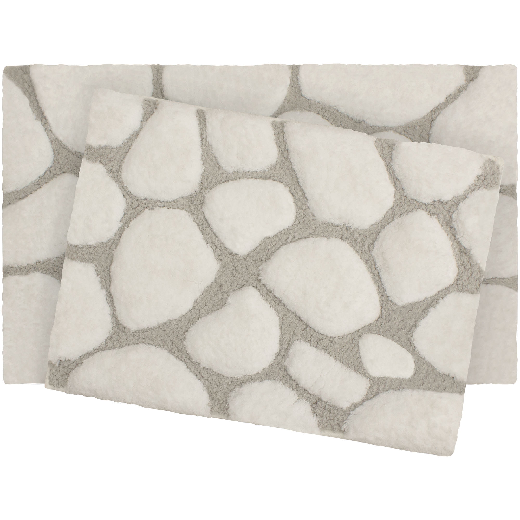 Pebble Microfiber 2Piece Bath Rug Set, White/Light Grey