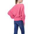thumbnail image 5 of Women'S Solid Color Oversized Batwing Sleeve Boat Neck Long Sleeve Knit Sweater Loose Pullover Rose Pink One size, 5 of 6