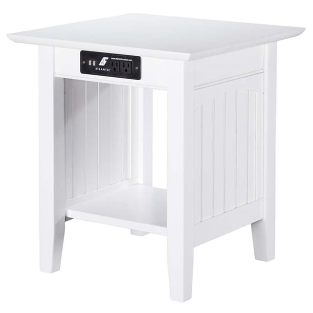 Leo & Lacey Table d'Appoint Moderne en Bois avec Ports de Recharge USB, Blanc