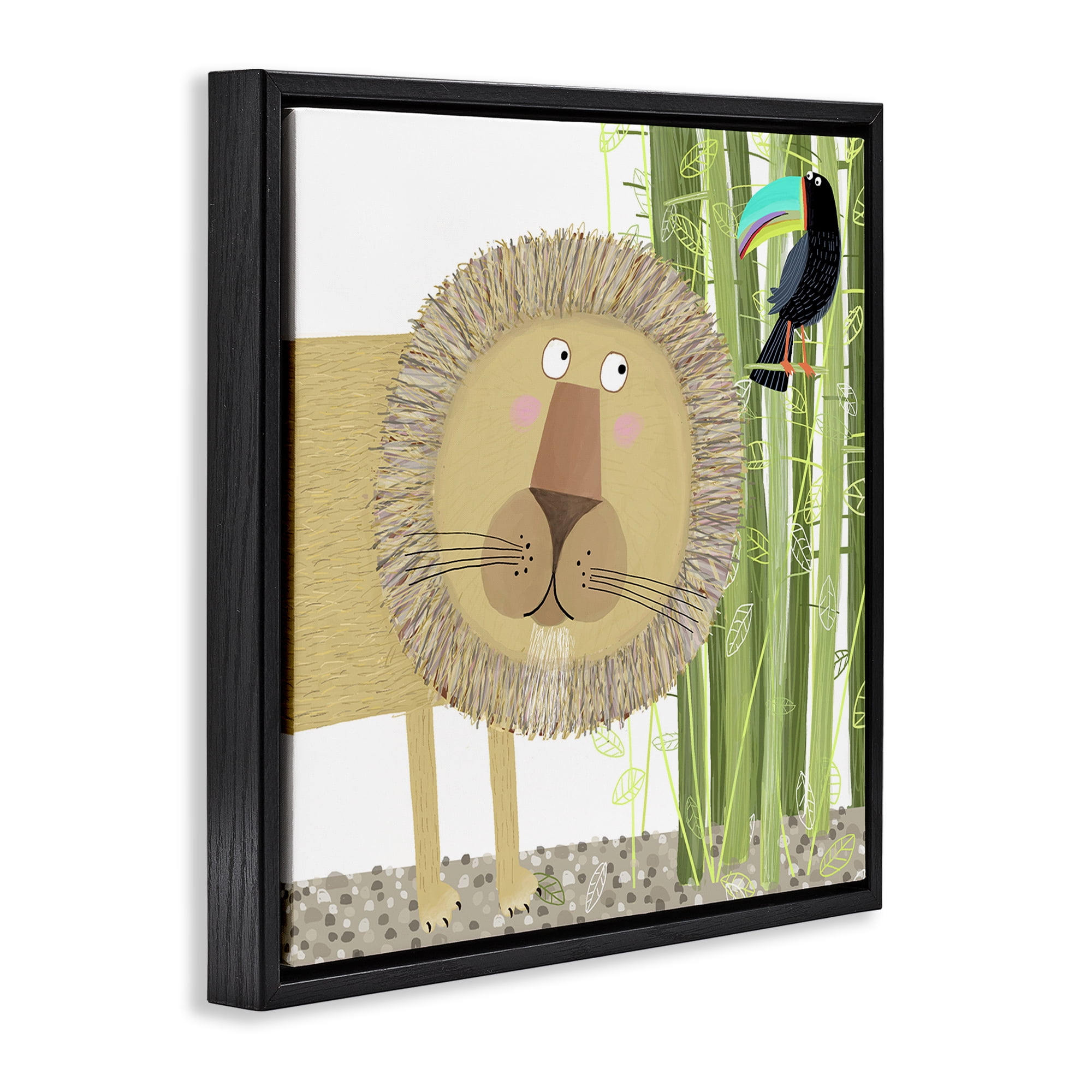 Stupell Industries Lion with Bamboo Trees & Toucan Black Framed Floater Canvas Wall Art, design by Carla Daly