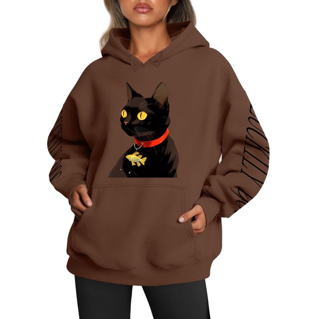 EHQJNJ Sweat à Capuche pour Femmes, Pull Tendance, Imprimé Chat et Chien, Décontracté, à Cordon, Mignon, Graphique, Preppy
