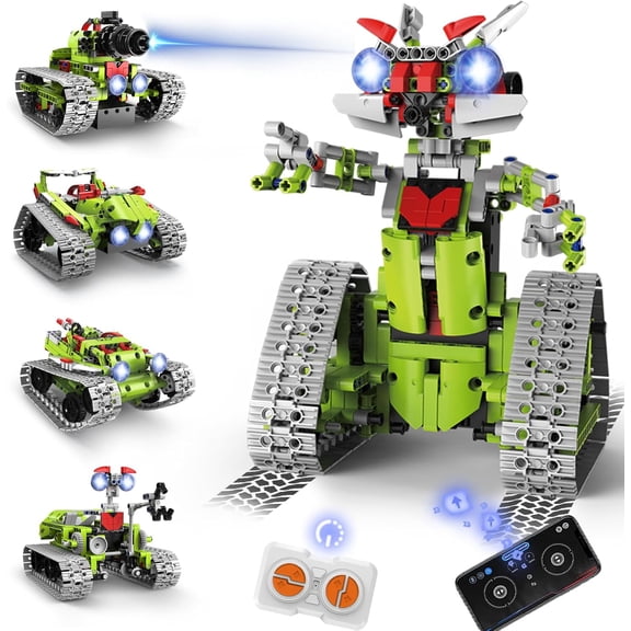 5 in 1 STEM Robot Building Kit, APP & Remote Control Robotics Building Toys, 705 Pcs DIY Building Robot/RC Car/Tank with Light, Building Toy Gifts for Boys Girls Kids 12 Science Learning