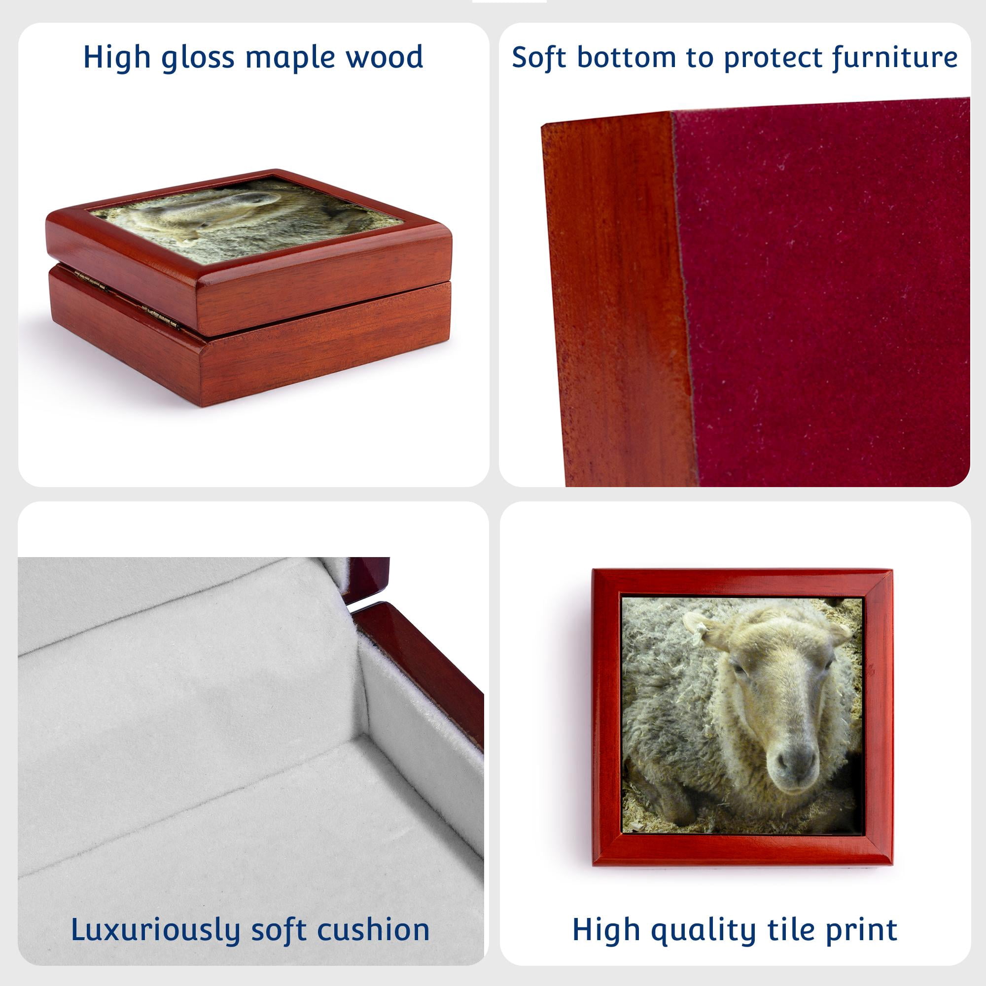 3dRose, Fuzzy Sheep, Jewelry Box 5.5x5.5 inch with 4 inch tile