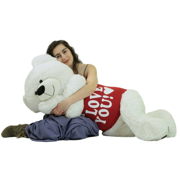 Giant Valentine's Day Teddy Bear 52 Inch White Soft, Wears Removable T-shirt I Love You