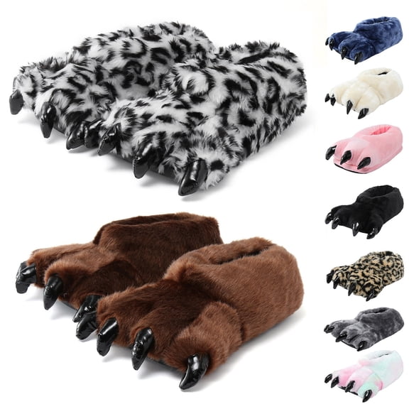 Wovix Fuzzy Bear Feet Slippers Womens Mens Funny Indoor House Shoes Animal Stocking Stuffer Gift Holiday Soft Shoes Beige One Size