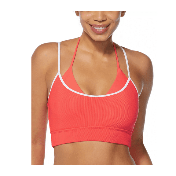 Reebok Women's Double-Layer Longline Bikini Swim Top Swimsuit (M, Red)