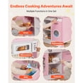 thumbnail image 3 of KFFKFF Wooden Play Kitchen for Kids, Pretend Play Set with Lights & Sounds, Includes Food & Cookware Accessories, Range Hood, Microwave, for Toddlers Ages 3-8, Pink, 3 of 9