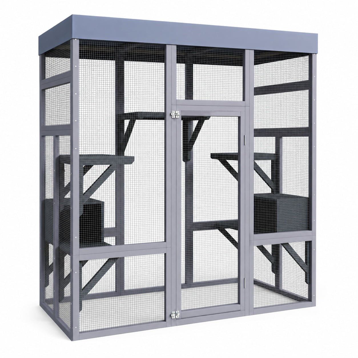 Aukfa 70"H Wooden Outdoor Cat Catio with Waterproof Roof, Large Cat Enclosure for Multiple Cats,Gray