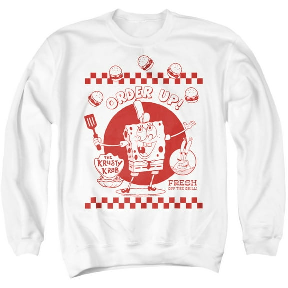 SpongeBob SquarePants Order Up! Unisex Adult Crewneck Sweatshirt, White, Small
