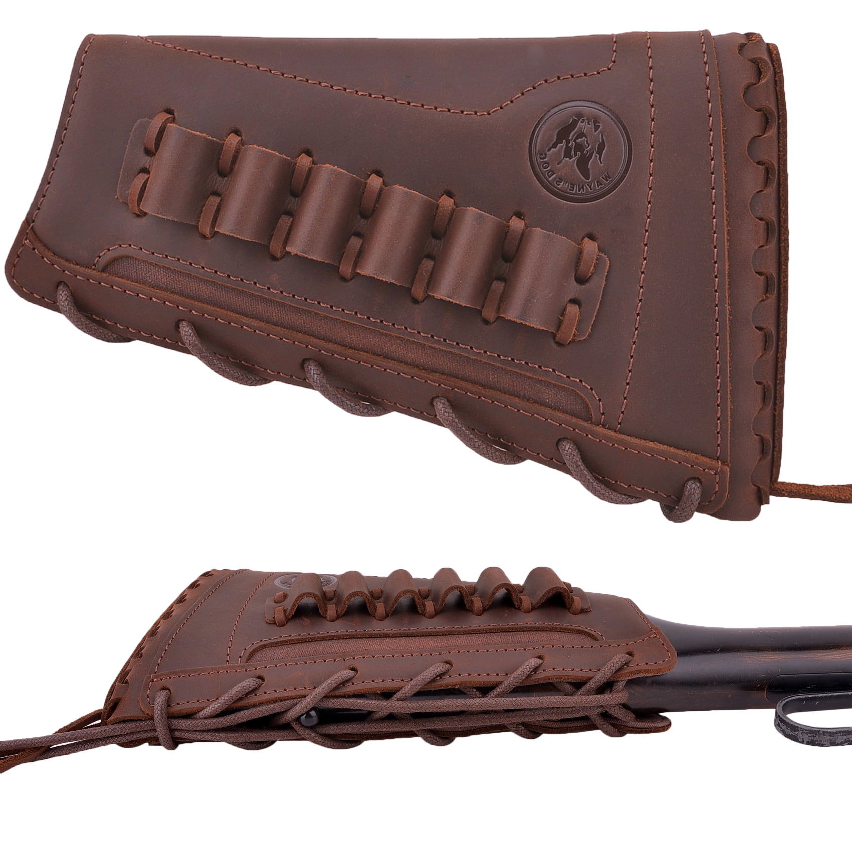 Leather Rifle Buttstock Cover Sleeve with Rifle Ammo Holder .308 .45/70 .40/65 410 .22-250 for Left Handed