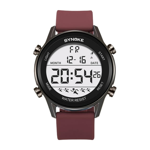 Bearachild Reloj electrónico para hombres con función de natación impermeable Wr50 y reloj deportivo de silicona con fecha de visualización Electrónica vino tinto