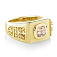 thumbnail image 3 of Gem Stone King 18K Yellow Gold Plated Silver Men's Ring Cushion Peach Morganite and Moissanite (1.91 Cttw, Size 10), 3 of 4
