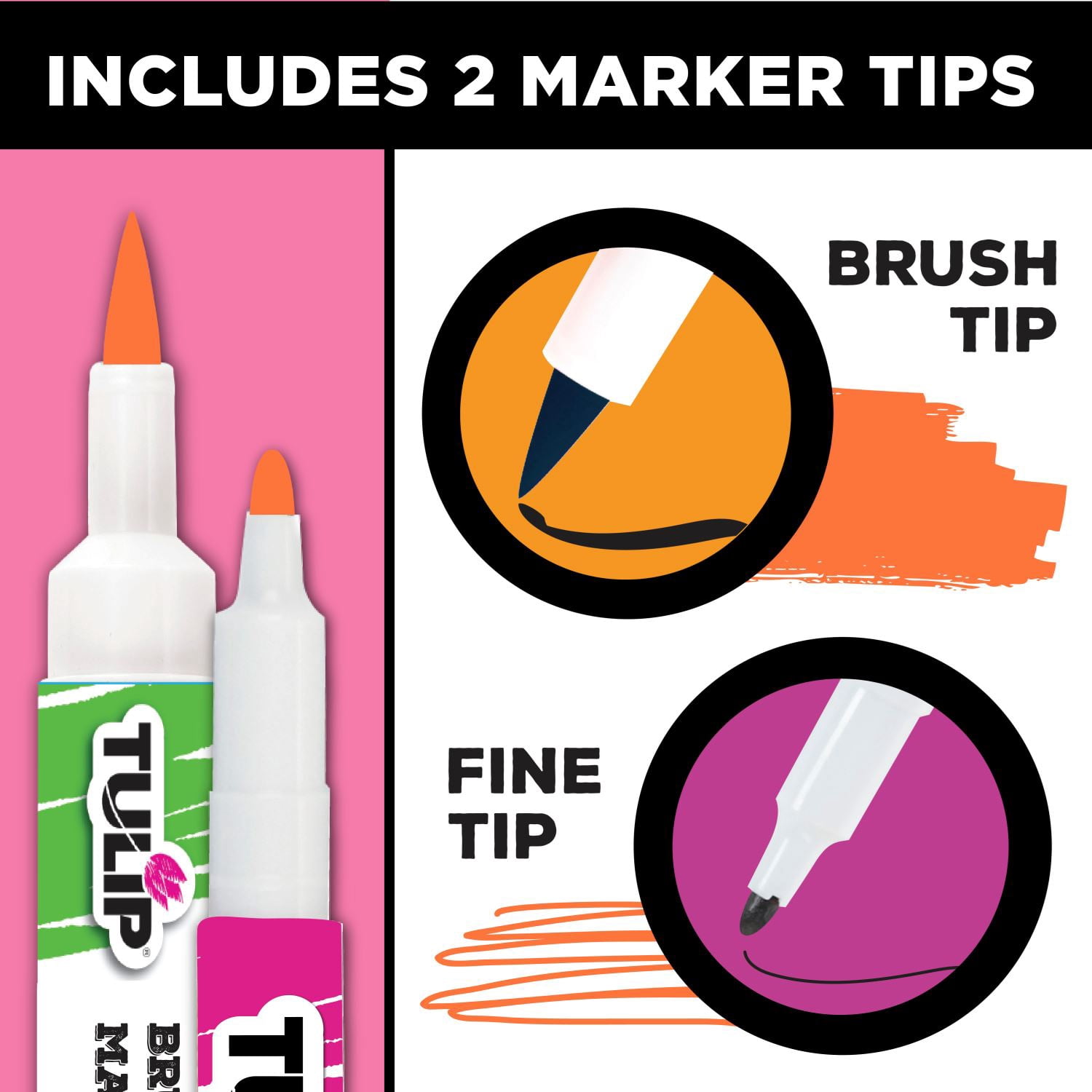Tulip Fine Tip & Brush Tip Fabric Markers Ultimate Rainbow 24-Pack - Permanent Fabric Pen Set