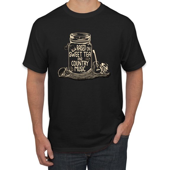 Wild Bobby, Raised On Sweet Tea & Country Music, Pop Culture, Men Graphic Tee, Black, Small