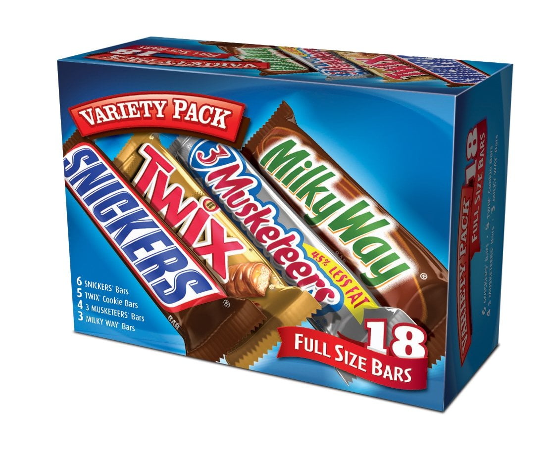 MILKY WAY, TWIX, SNICKERS, 3 MUSKETEERS full size candy bars, assorted