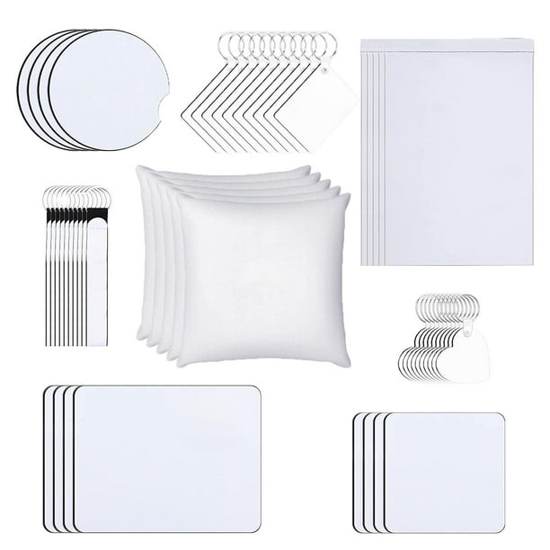 de 52 piezas en blanco para sublimación, bandera de jardín DIY, alfombrilla de ratón, kit de llavero para transferencia por sublimación,