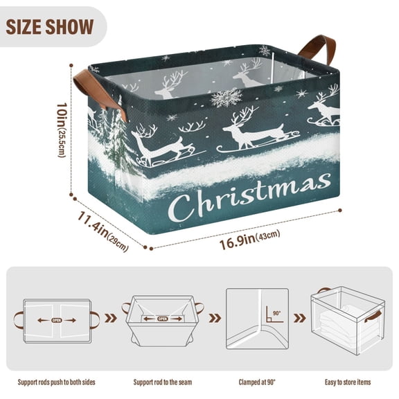 BZSMCE Collapsible Fabric Cube Storage Bins Design Reindeer Snowflakes Design Pattern Storage Box
