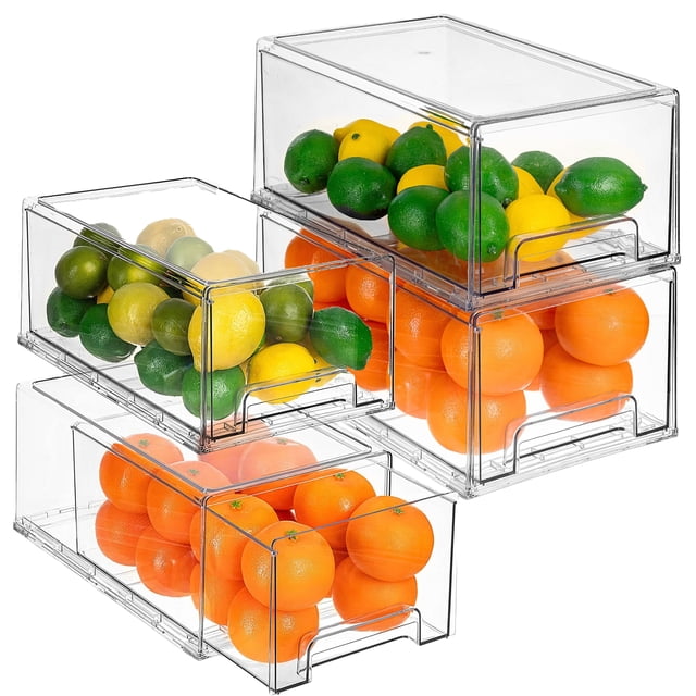 Sorbus Fridge Drawers - Clear Stackable Pull Out Refrigerator Organizer Bins - Food Storage Containers for Kitchen, Refrigerator, Freezer & Vanity (4 Pack | Large)