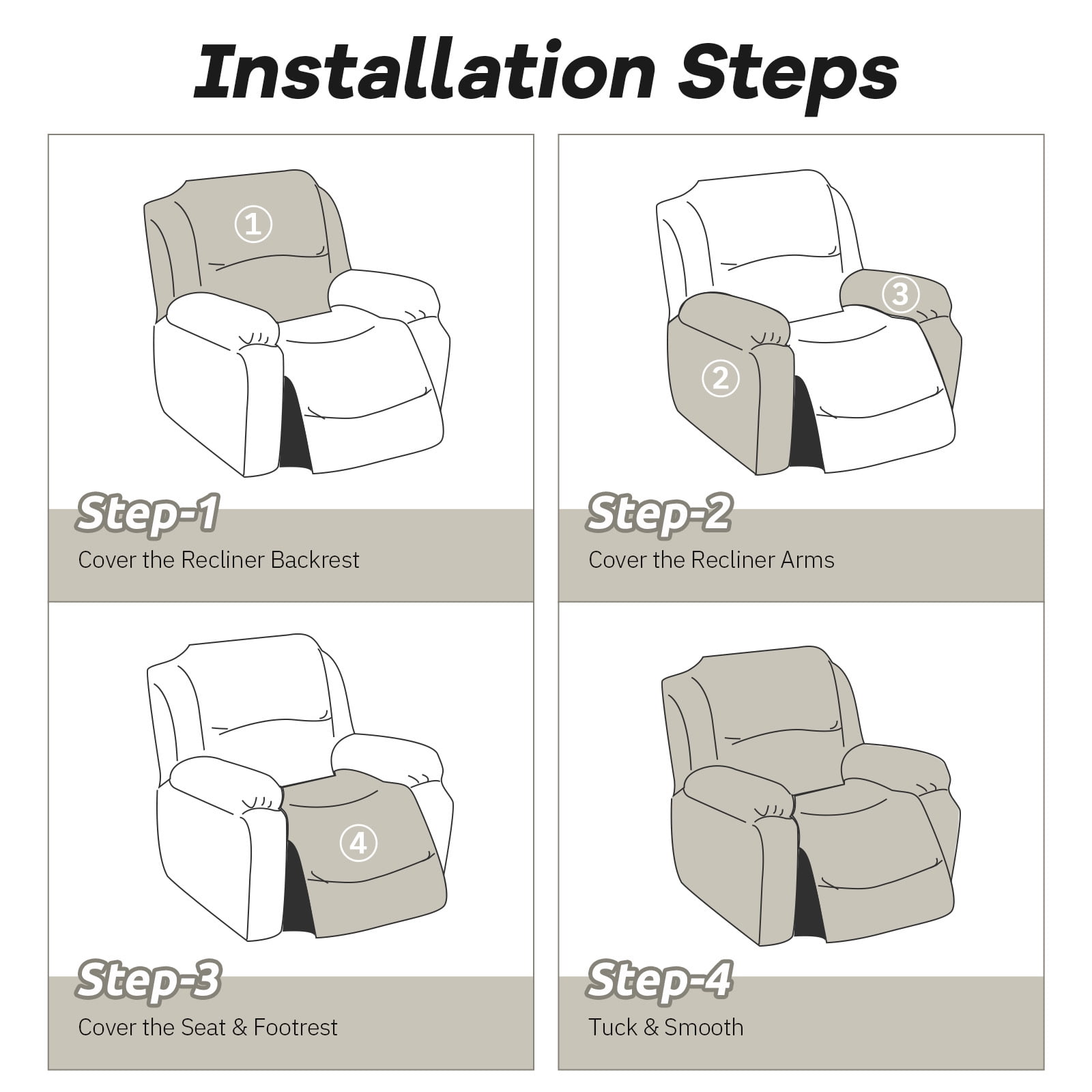 Mictong large solid color fleece recliner cover, washable sofa cover, thick polyester recliner cover, elastic recliner sofa cover, suitable for living room, 4-piece set, Light blue