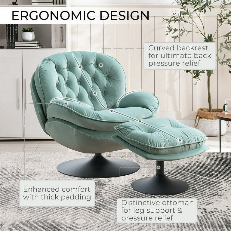 Velvet Swivel Accent Chair with Ottoman for Living Room Bedroom