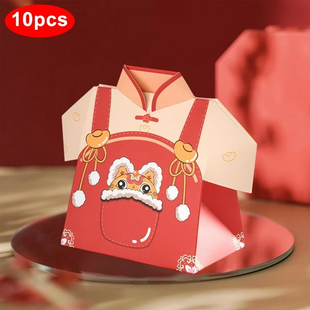 Decoraciones para fiestas, regalos para fiestas, artículos para fiestas, estilo chino, lindo traje Tang festivo, caja de dulces de año chino, traje Tang rojo auspicioso, caja de embalaje plegable, caj