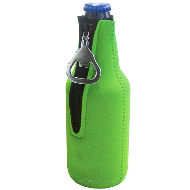 Zipper Beer Bottle Cooler Sleeve with Bottle Opener