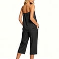 thumbnail image 4 of Favoffer Women's Faux Linen Two Piece Set Adjustable Strap Top Matching Capri Pants Solid Color Breathable Casual Outfit Lightweight Outdoor Daily Wear, 4 of 9