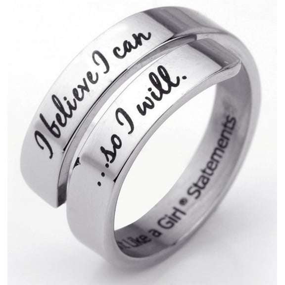 I Believe I Can Open Wrap Ring - Silver [Size 8]