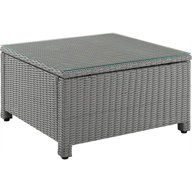 Crosley Bradenton 32" Square Glass Top Wicker Patio Coffee Table in Gray