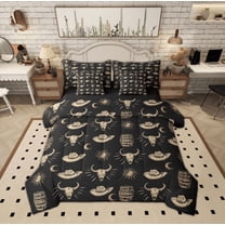 Manfei Tribal Skeleton Skull Twin Bedding Sets 7-Piece, Western Cowgirl Cowboy Bedding Comforter Set, Bohemian Hippie Style Reversible Sheet Sets, Super Cozy Room Decor