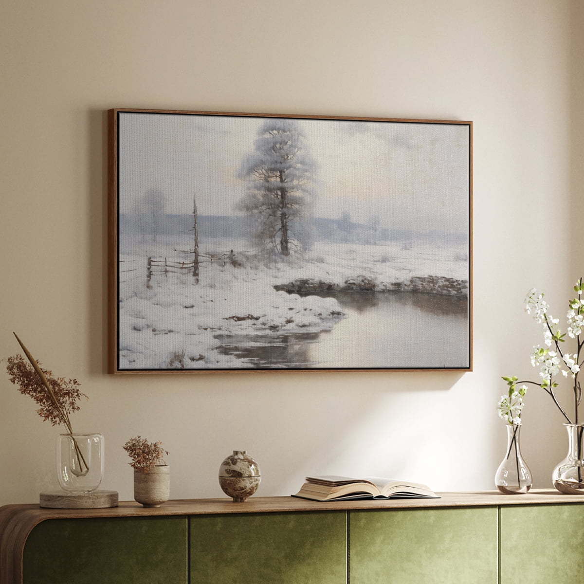 Vintage Landscape-XVI By Wexford Home Framed in Walnut Wood Gallery Wrapped Canvas 25 in. x 37 in.
