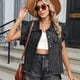 thumbnail image 4 of Chaleco Vaquero con Botones y Puños de Madera para Mujer, Estampado Liso y de Leopardo, Estilo Casual, Elegante, con Bolsillos con Solapa Gris Negro L, 4 of 10