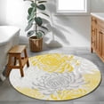 thumbnail image 4 of Yellow White Large Area Rugs for Bedroom Living Room, Soft Non Slip Carpet Bedside Rug, Abstract Grey Chrysanthemum Flower Floral Round Floor Cover Kitchen Accent Rug 4' for Dining Room/Office, 4 of 9