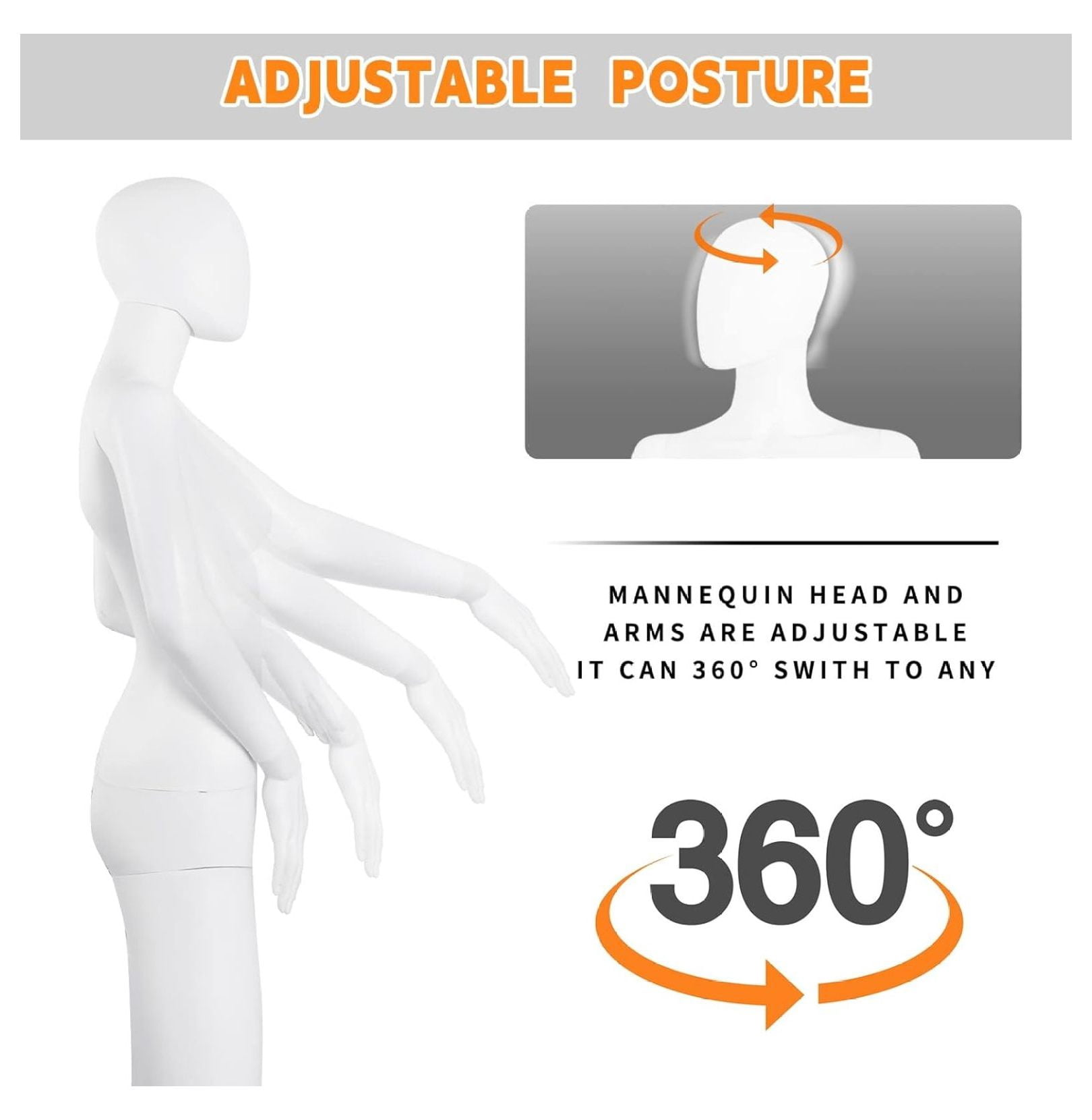 Female Mannequin Dress Form Manikin Body 69 Inches Adjustable Maniquins Dress Model Full Body Plastic Detachable Manequins Stand Metal Base Metal Connector